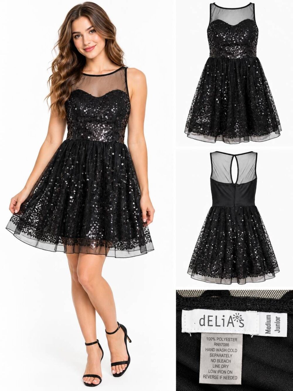 Delia's M Black Sequin Mesh Fit Flare Party Dress